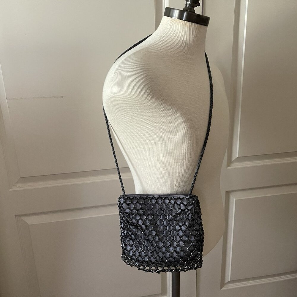 Vintage Sasha Gray Beaded Evening Bag Shoulder Strap Crossbody Handbag Purse